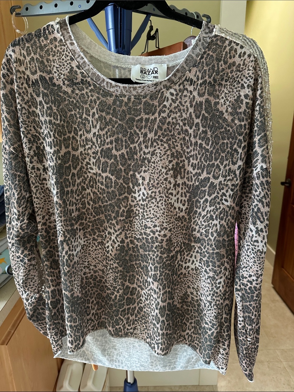 Brand Bazaar Women's Leopard Print Long Sleeve Top - Taupe/Black